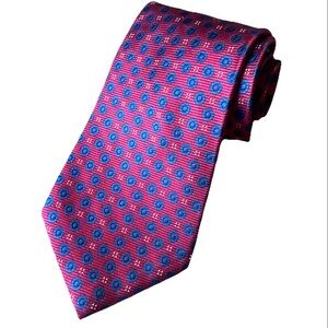 100% Silk Necktie “Images by Barbara Blank” Stylish Red and Blue Geometric Tie